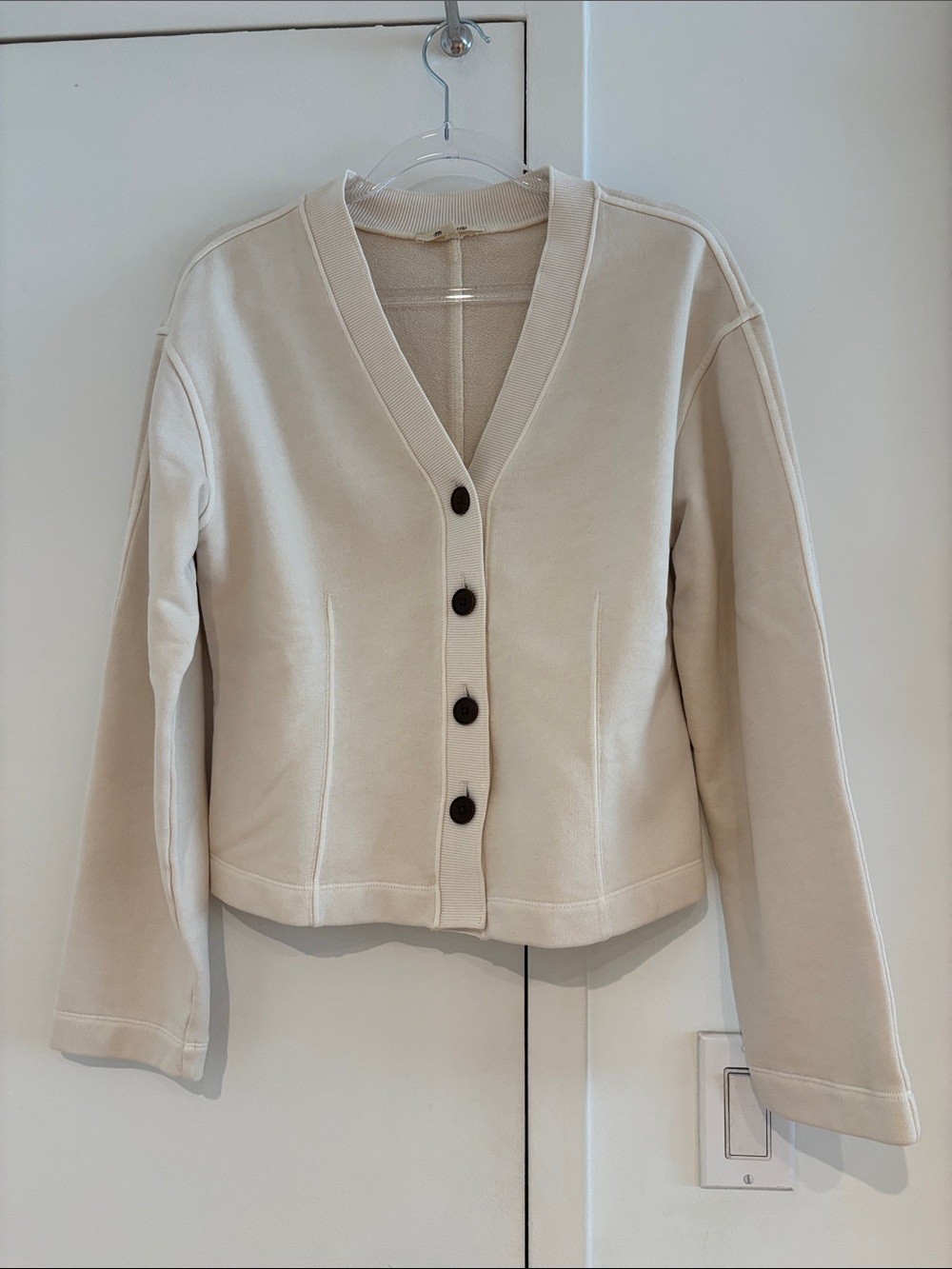 Madewell Cream Cropped V-Neck Button Cardigan